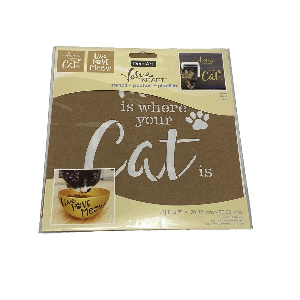decoart set of 2 cat stencils home live love meow 8x8 inches